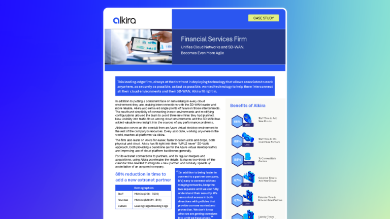 Document cover image showing cloud and SD-WAN unification with Alkira’s cloud networking solution.