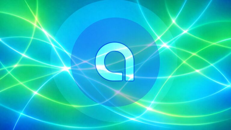 Green and blue abstract image of light network lines and the Alkira A.
